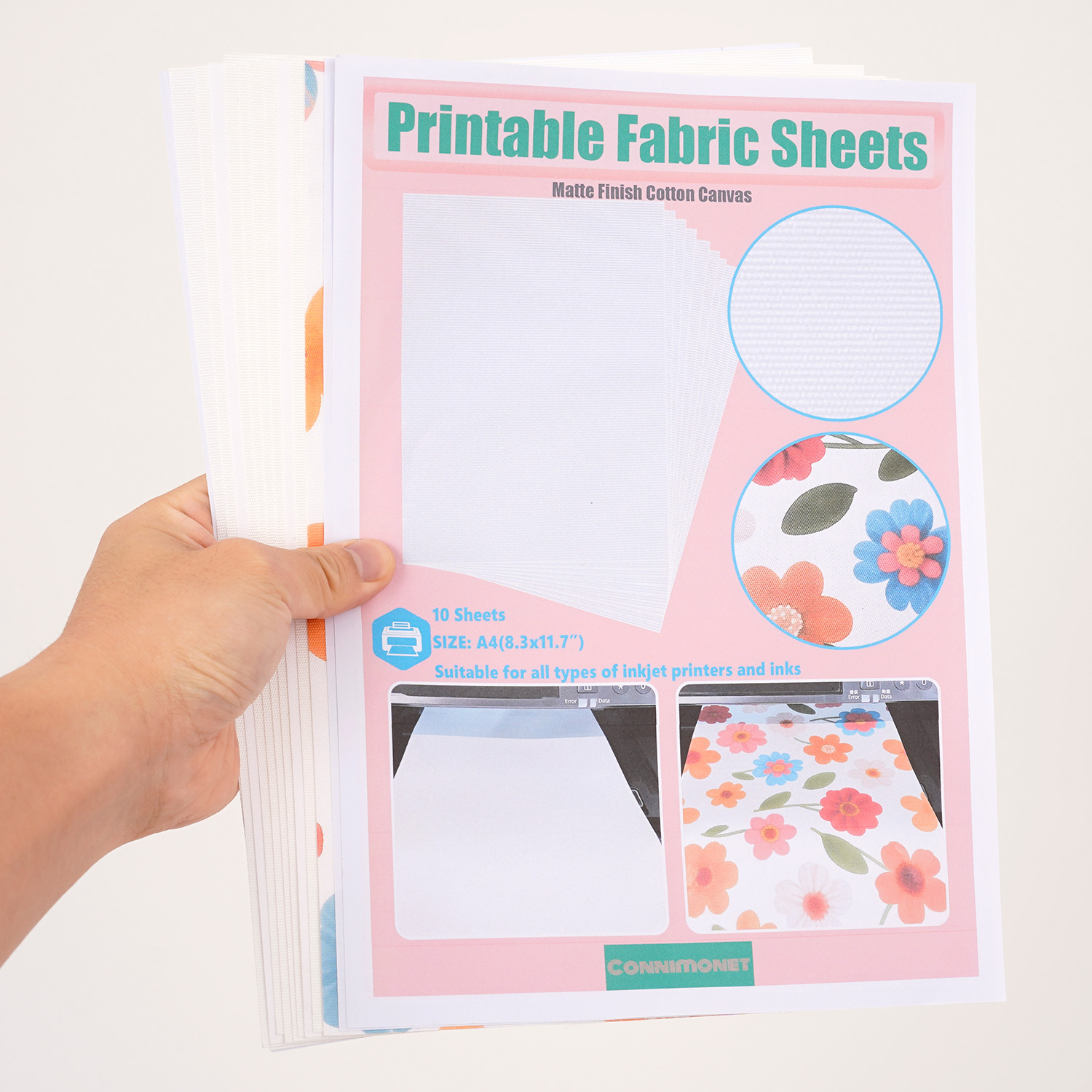 Commercial Fabric Printing Machine - 5 個/10 個インクジェットプリンター用の印刷可能な白い綿キャンバス生地、画像印刷用の A4 サイズの布